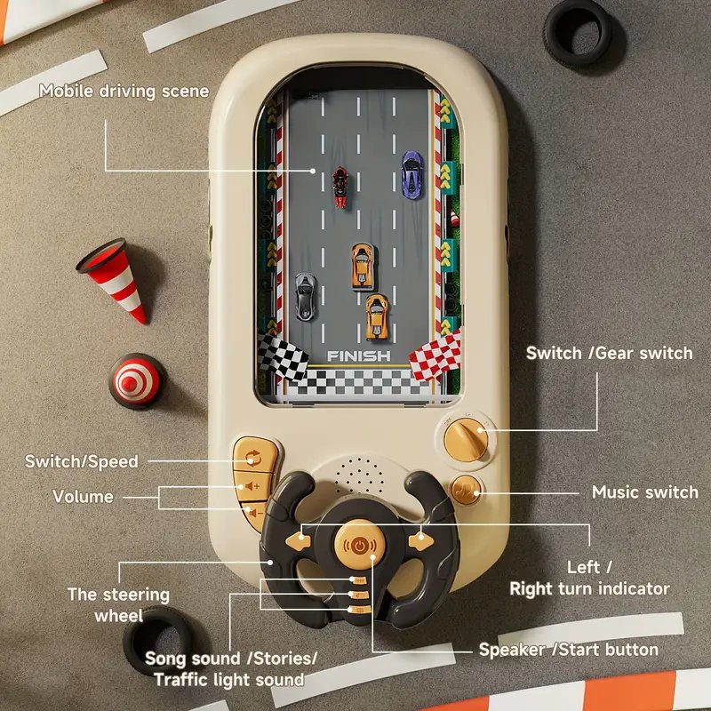 Kids Handheld Driving Simulator Toy with Steering Wheel, Lights & Sounds - Image 2