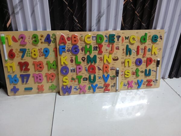 Kids Wooden Letters Puzzle Board – Small & Upper Case Alphabet Learning Toy - Image 3