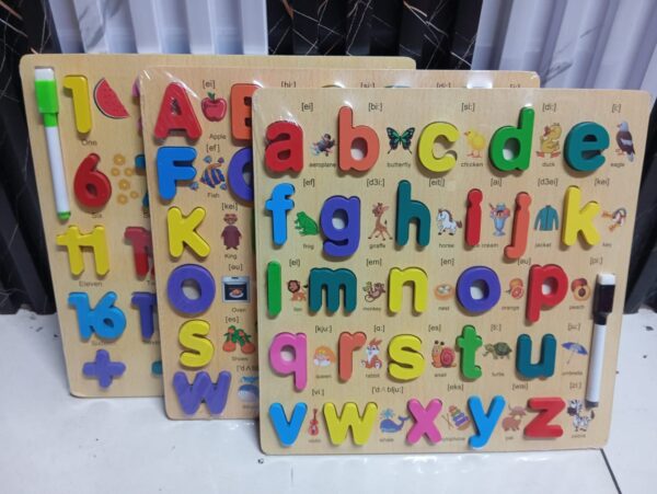 Kids Wooden Letters Puzzle Board – Small & Upper Case Alphabet Learning Toy - Image 2