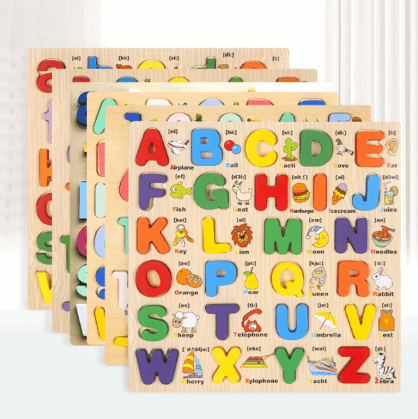 Kids Wooden Letters Puzzle Board – Small & Upper Case Alphabet Learning Toy - Image 4