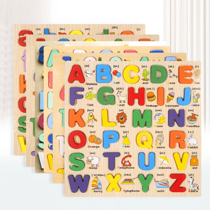 Kids Wooden Letters Puzzle Board – Small & Upper Case Alphabet Learning Toy - Image 4