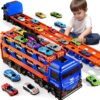 Mega Transporter Truck 3-in-1: Carrier, Storage & Ejection Race Track Playset - Image 5