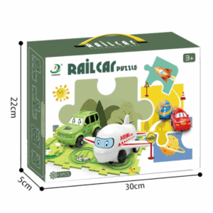Rail Car Puzzle Play Mat Set: Self-Assembling Interlocking Track with 1 Motorized Vehicle