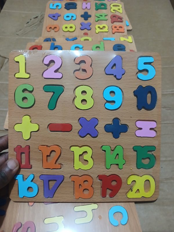 Kids Wooden Numbers Puzzle Board 1-20 with Math Symbols - Image 2