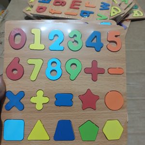 Kids Wooden Number Puzzle Board – Numbers 0-9, Math Symbols and Shapes
