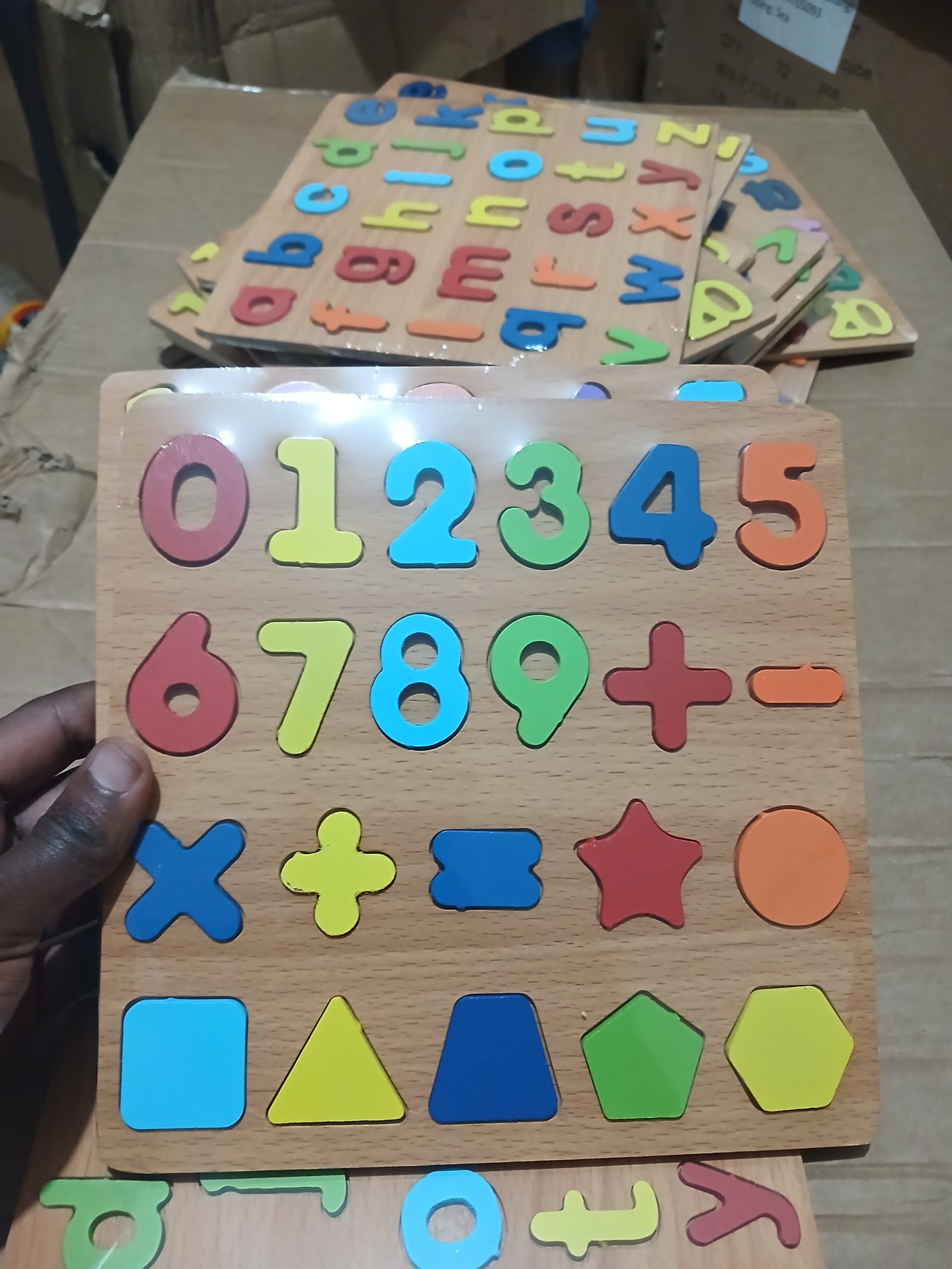 Kids Wooden Number Puzzle Board – Numbers 0-9, Math Symbols and Shapes - Image 2