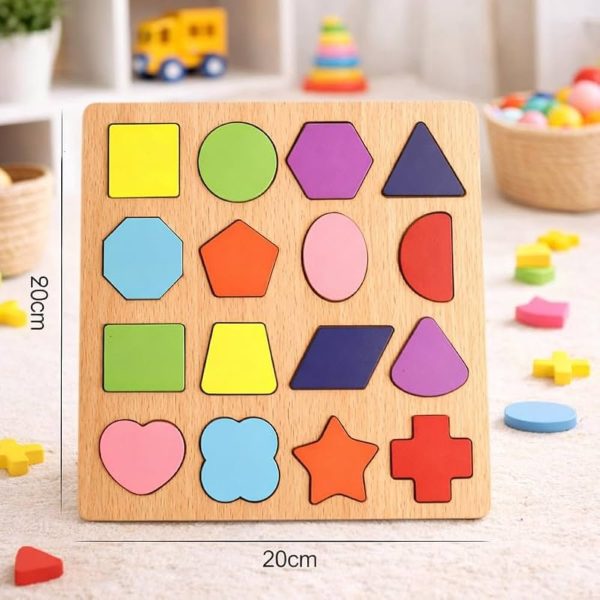 Wooden Geometric Shape Sorter Puzzle Board – 16 Pieces - Image 4