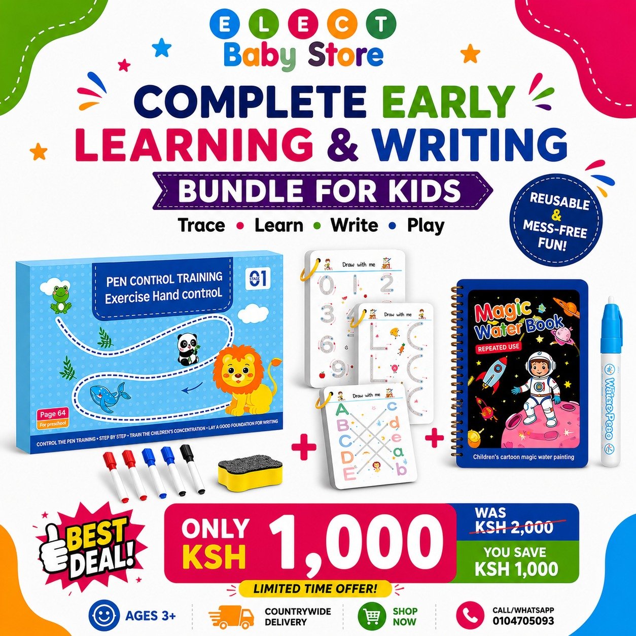 Writing pen control training and Water magic book ( Age 2+)