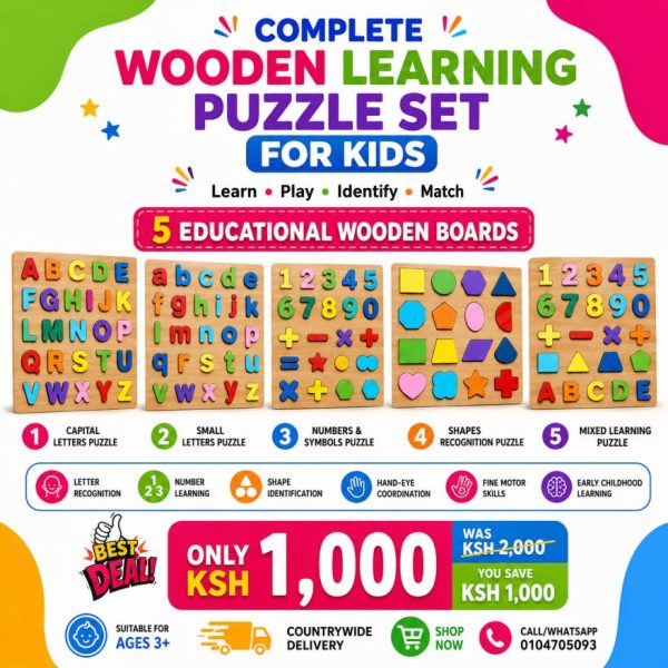 5-in-1 Complete Wooden Learning Puzzle Set for Kids