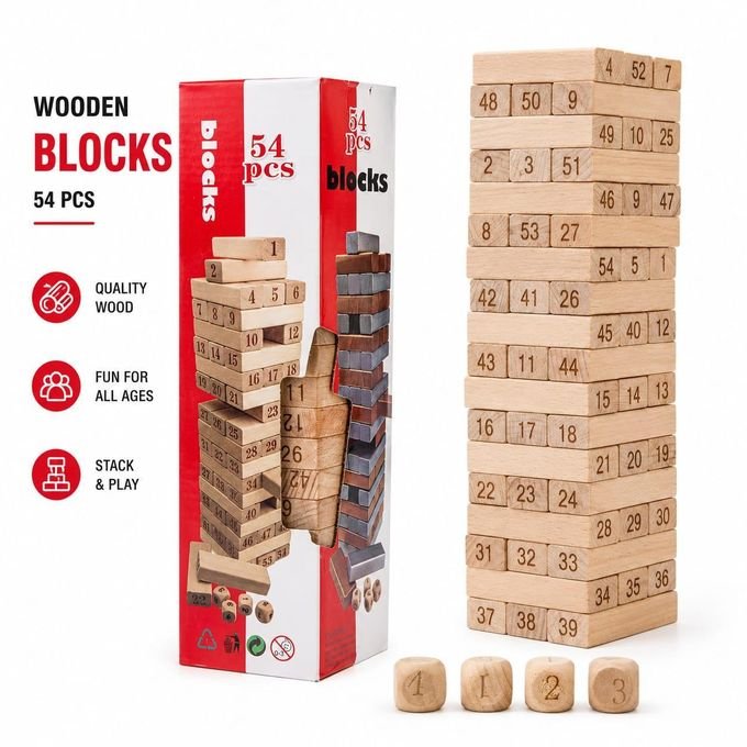 Wooden Jenga Blocks Stacking Game – 54 Pieces
