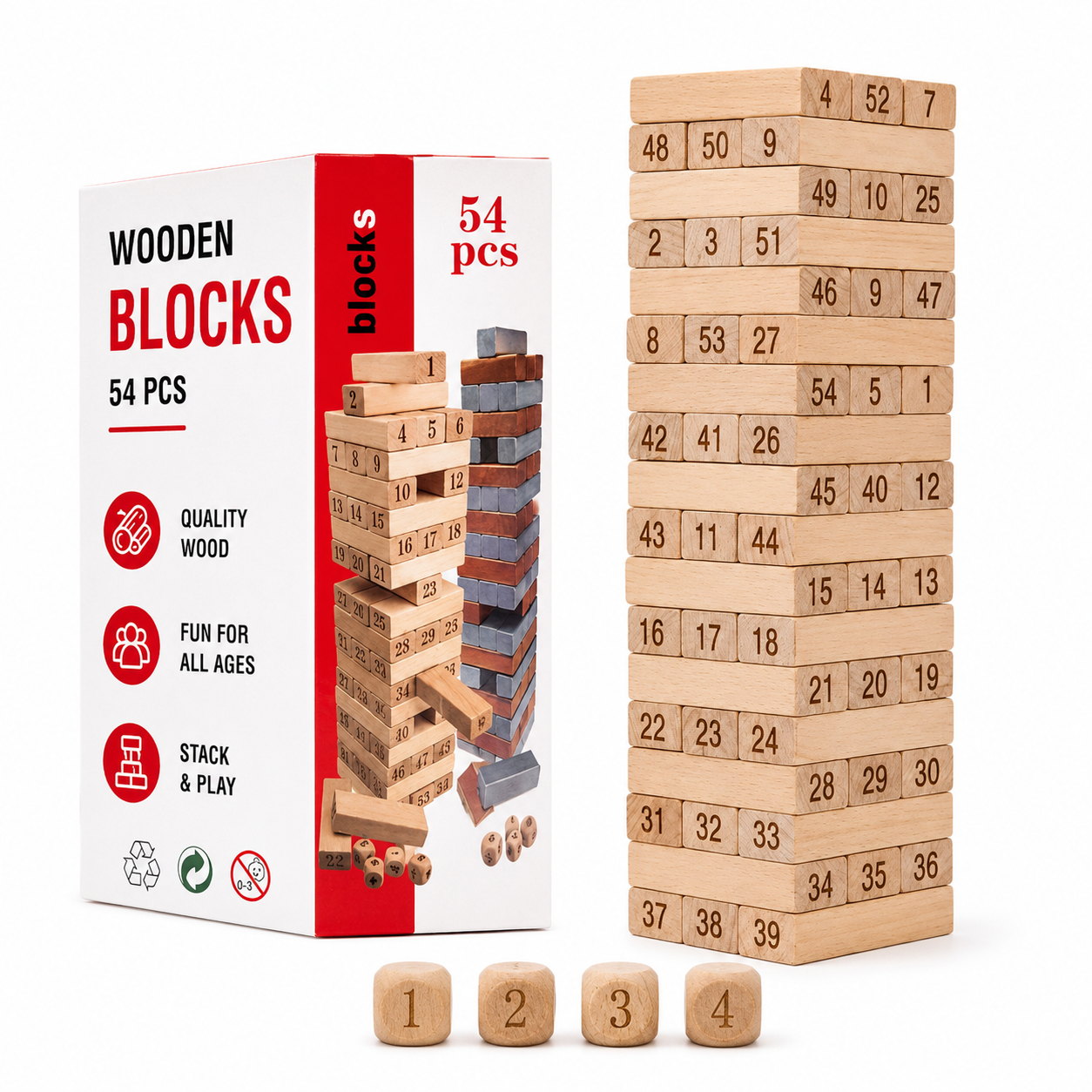 Wooden Jenga Blocks Stacking Game – 54 Pieces - Image 3