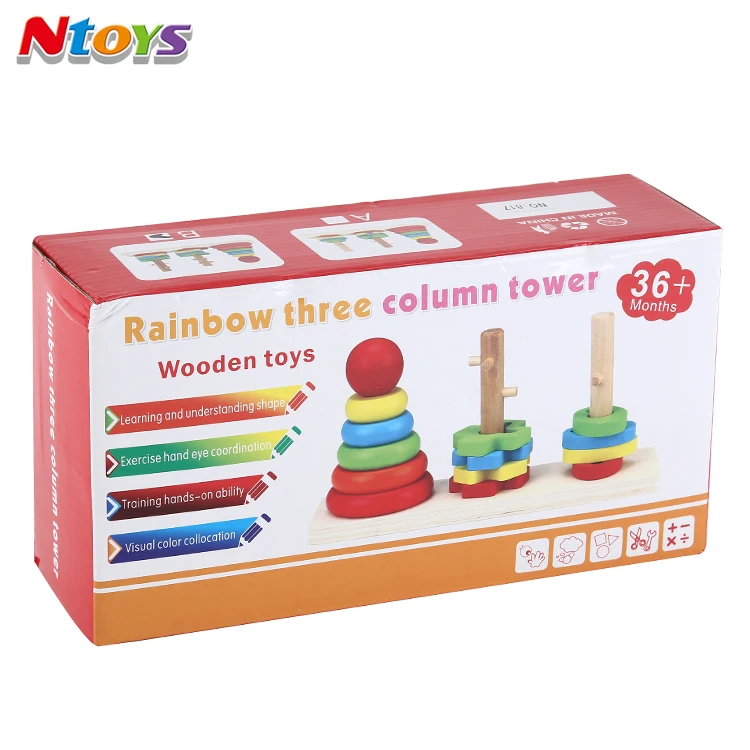Rainbow Three Column Tower. Montessori Stacking Toy - Image 4