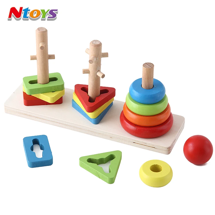 Rainbow Three Column Tower. Montessori Stacking Toy - Image 2